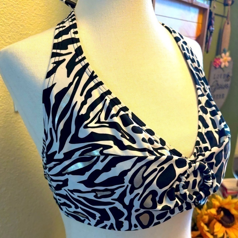 Be Creative Black White Bikini Top Animal Print 14 Large XL - Picture 3 of 5
